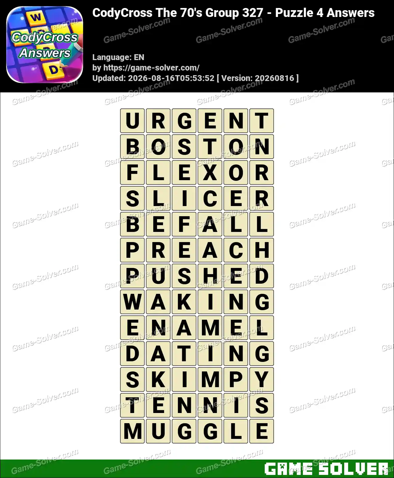 CodyCross The 70’s Group 327 – Puzzle 4 Answers